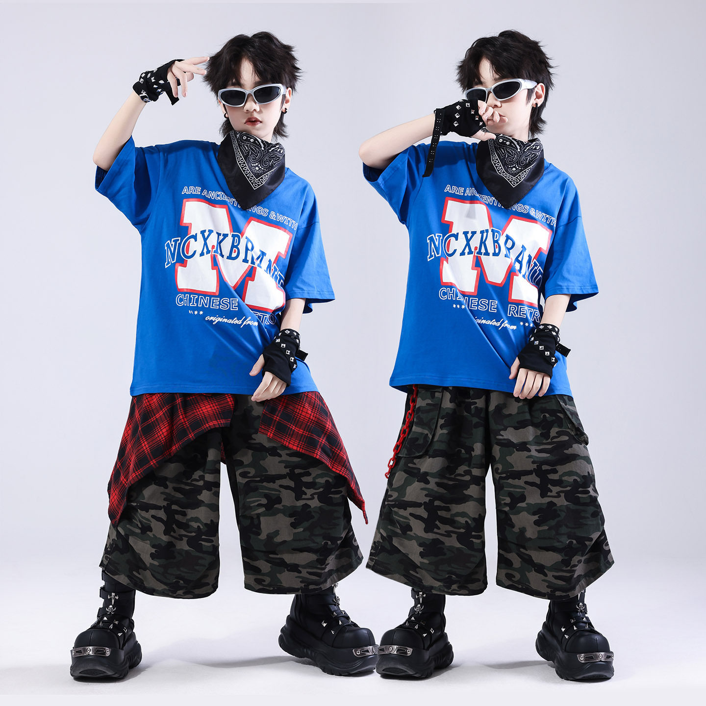 街舞儿童潮服hiphop童装少儿服装男童架子鼓演出服嘻哈迷彩服
