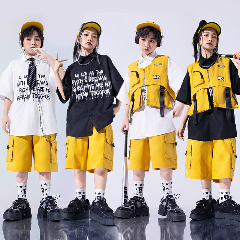 街舞儿童潮服少儿服装hiphop炸街童装马甲男童定制架子鼓演出服夏