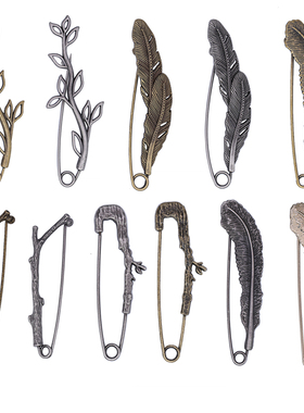 全场满19包邮复古树叶镂空大别针 女外套披肩防走光合金羽毛胸针