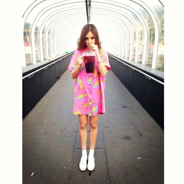 LAZYOAF设计感小众加菲猫印花宽松红色百搭时尚中长款短袖T衬衫女