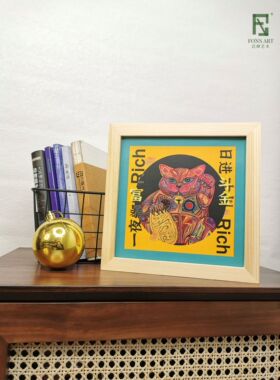 艺术家原创《科幻水墨发财系列》带框海报 木制作品框装裱相框