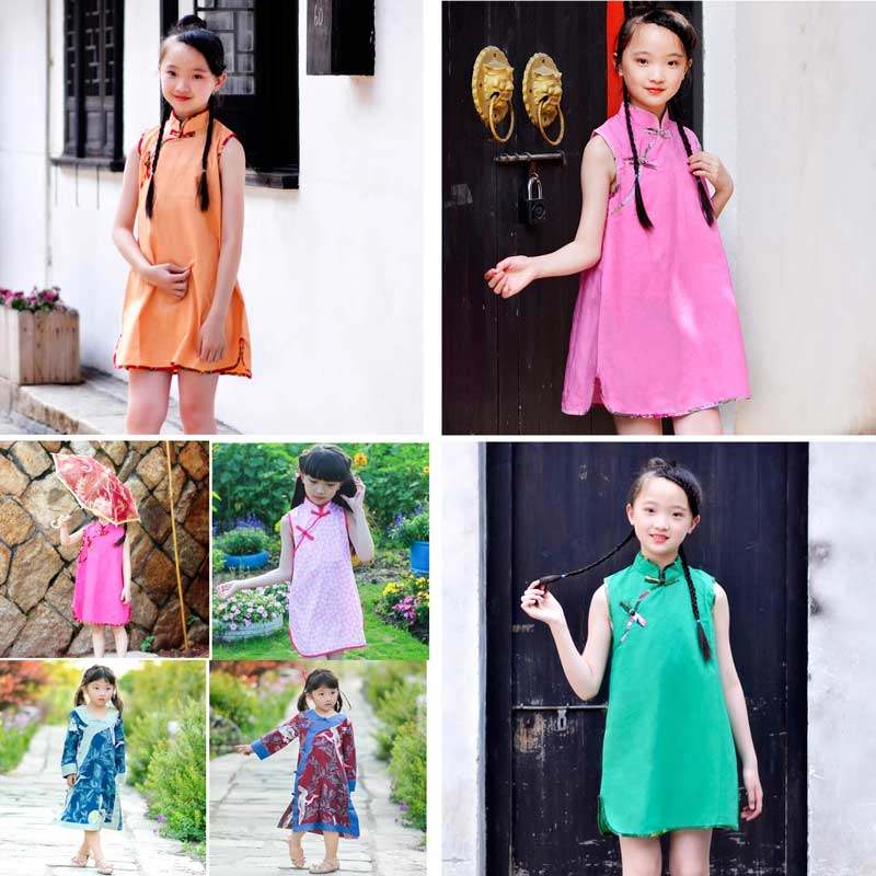 原创儿童旗袍春夏棉麻亚麻立领薄款盘扣连衣裙亲子装中式民族风