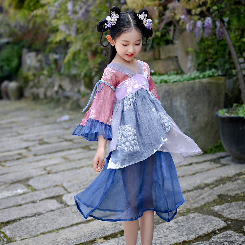 女童中国风母女装唐装襦裙古装夏季雪纺连衣裙民族风汉服表演服装