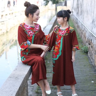 丹凤创意复古风如意镶色毛呢七分袖旗袍亲子装毛呢长外套长袍