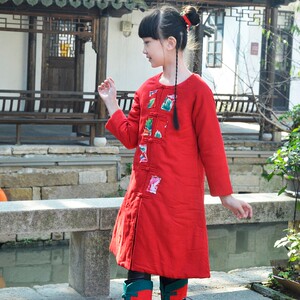 丹凤创意原创民族风棉麻贴花棉大衣女童棉衣棉袄亲子装冬装保暖