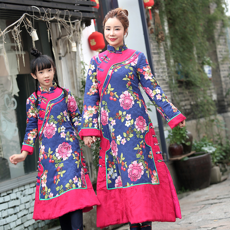 冬季棉衣中式复古风棉旗袍亲子装
