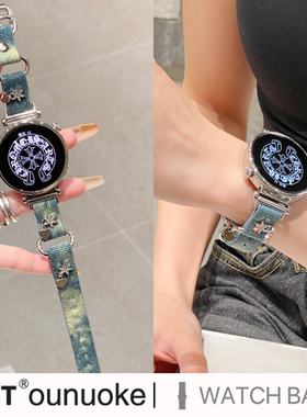 xit适用于华为gt4手表gt5表带watch3女士新款gt3十字架watch4朋克风GT6pro扎染牛仔46五角星吊坠6荣耀4pro