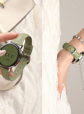 xit适用于华为gt6智能手表表带gt5女款GT2pro真皮gt4秋冬watch3pro高级绿色wtach4小蛮腰纤细牛皮质18mm荣耀
