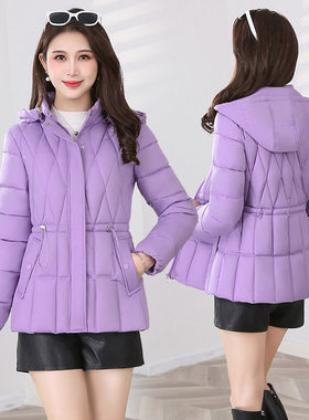 妈妈短款羽绒棉服新款中老年连帽休闲2025年秋冬季女装外套棉衣批