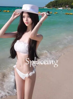 Splaceing新款抹胸立体花朵纯欲分体性感bikini温泉海边度假泳衣