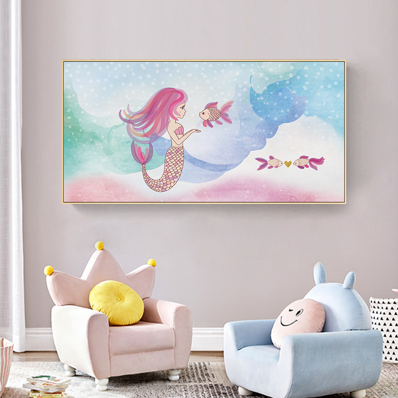 卧室墙面装饰儿童房装饰画美人鱼女孩房间挂画卧室装饰画床头壁画