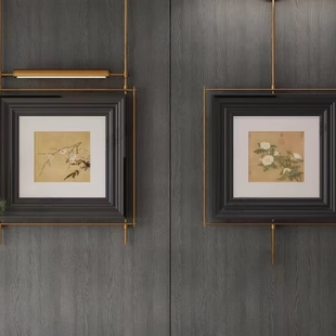 中古风酒店大堂装饰画新中式餐厅玄关客厅创意壁灯画金属吊杆挂画