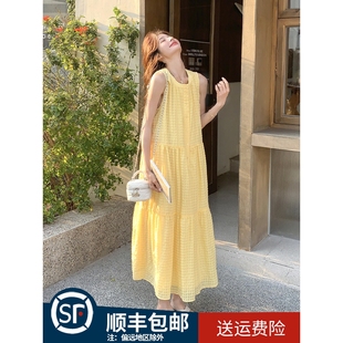 超好看甜美减龄温柔风长裙 黄色无袖 背心连衣裙女2025夏季 新款 法式