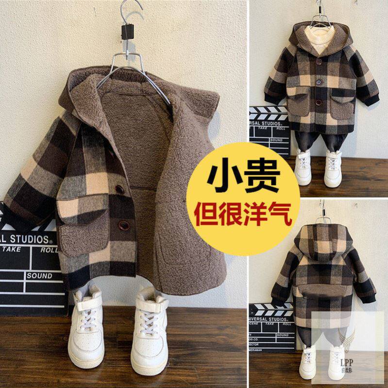 清仓男女童洋气保暖毛呢外套冬新款宝宝儿童加绒加厚中长款羊糕绒