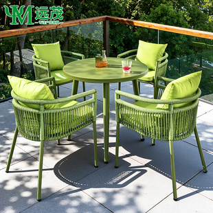 远茂户外绿色藤编桌椅套装简约休闲阳台别墅铝合金庭院家具组合