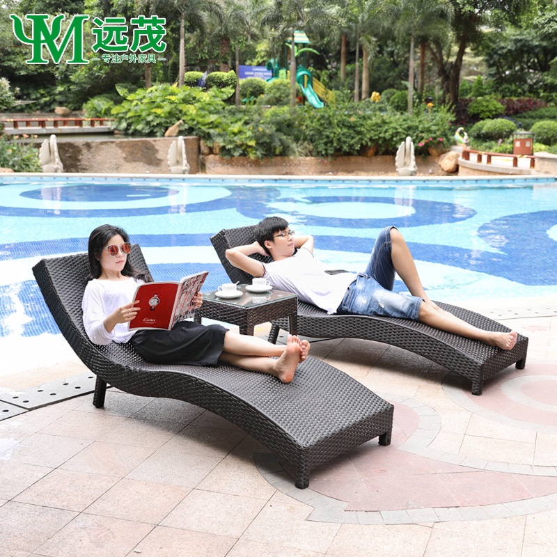 s型可平躺室外防水藤编床沙滩椅