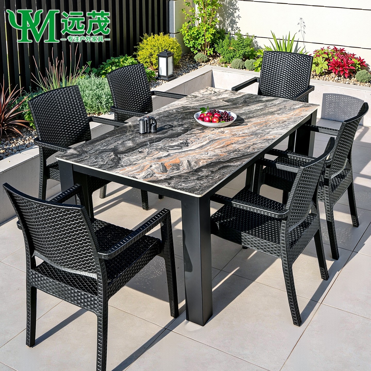 远茂户外PVC桌椅套装庭院花园休闲黑色桌椅组合岩板防水防晒桌椅,住宅家具,桌椅套件,淘宝优惠券,粉丝福利购,淘宝优惠卷