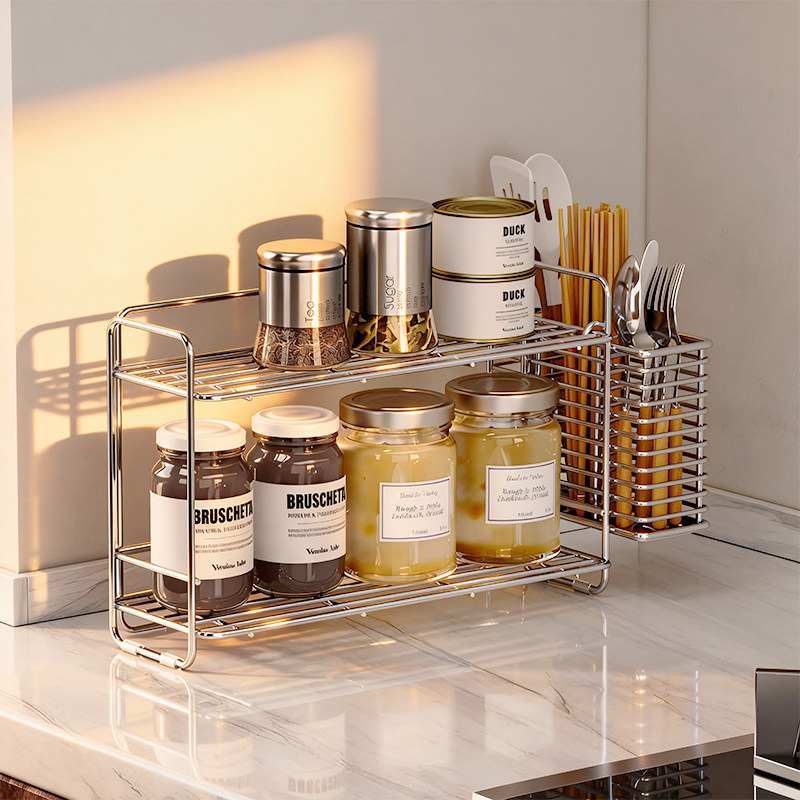 304不锈钢转角调料品置物架厨房台面窄边油盐酱醋收纳双层调料架,厨房/烹饪用具,碗架,淘宝优惠券,粉丝福利购,淘宝优惠卷