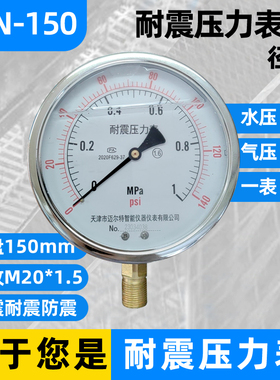 耐震压力表YN-150抗震防震YTN-150气压液压表水压油压表0-1.6MPA