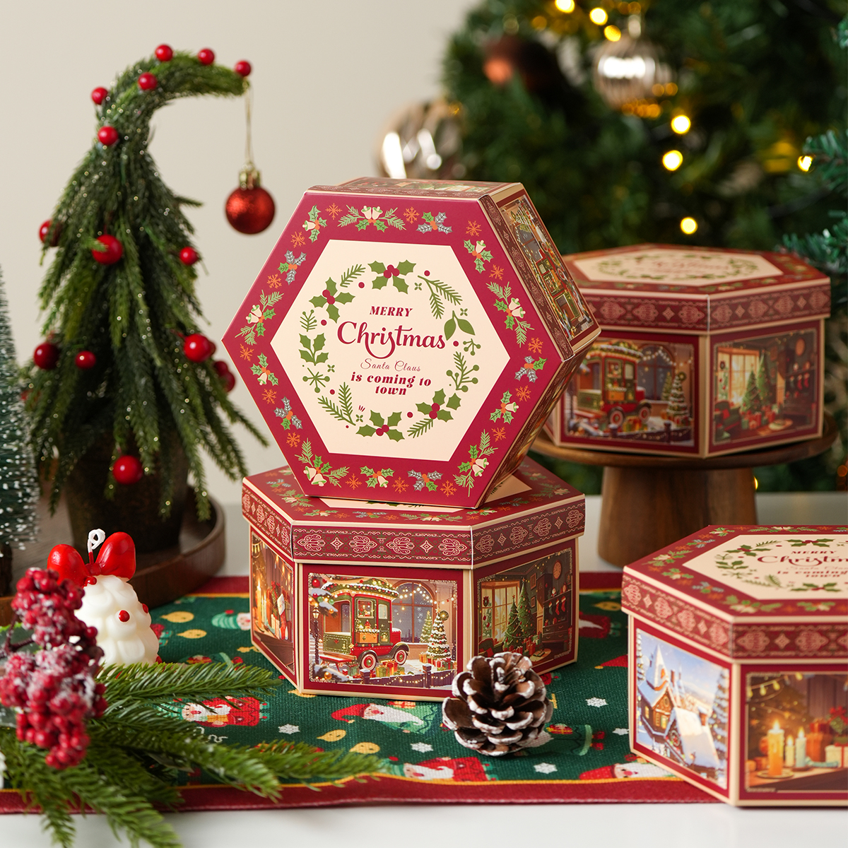 圣诞节欧式复古六角纸盒