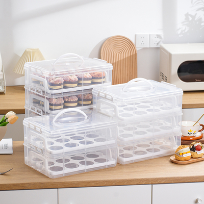 24粒纸杯蛋糕包装盒重复使用甜品台打包盒子透明手提收纳多层马芬