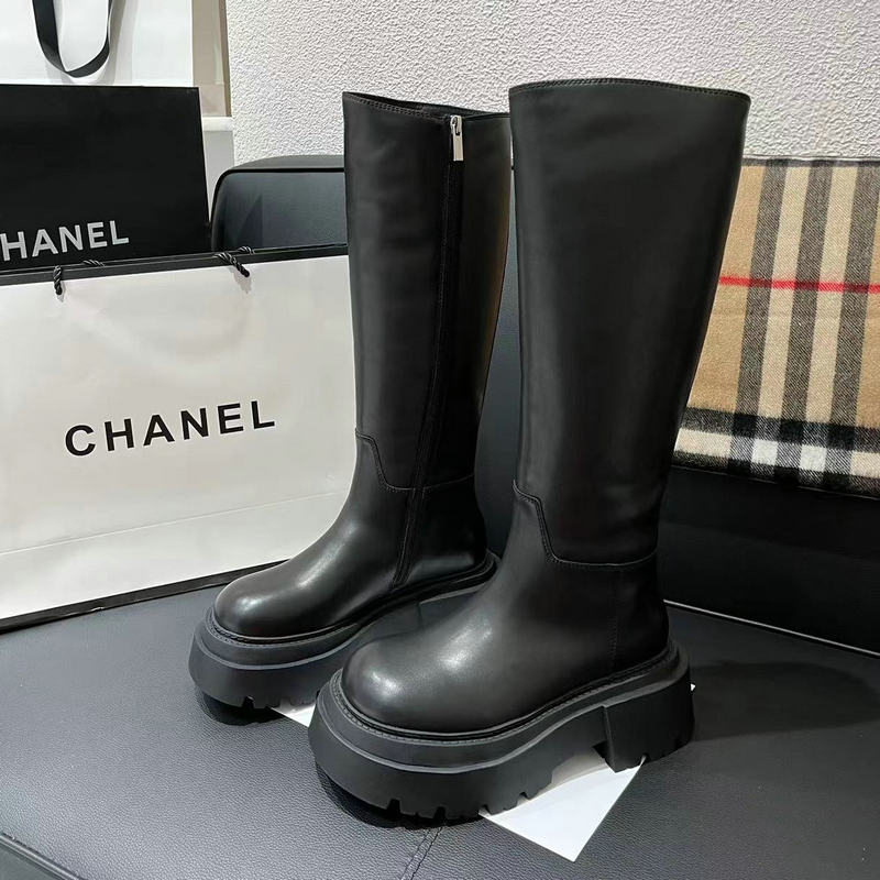 诗歌兰厚底增高侧拉链高筒靴长靴