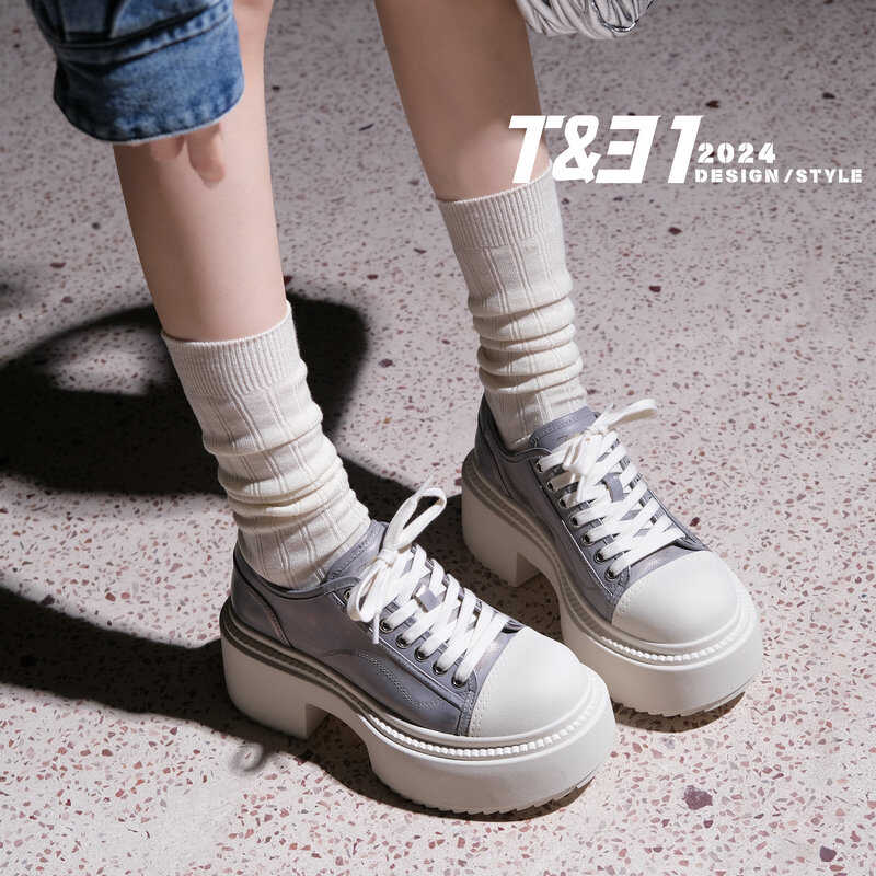 T31欧货增高松糕粗跟休闲小白鞋