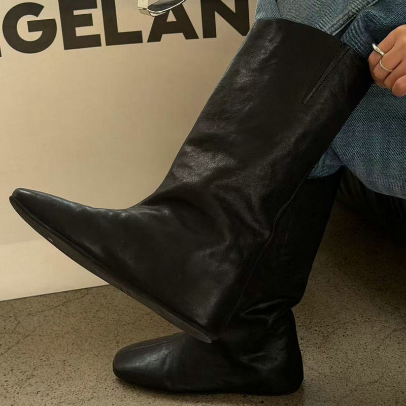 诗歌兰女鞋2025年新款真皮骑士靴