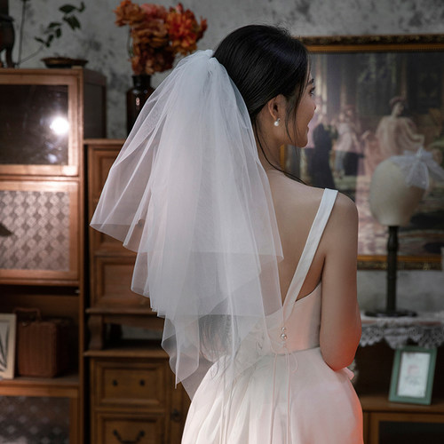 超仙甜美森系新娘婚纱领证头纱饰