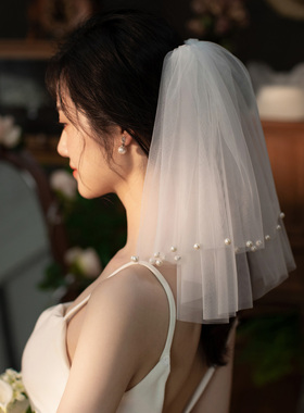 简约短款求婚头纱领证旅拍照道具