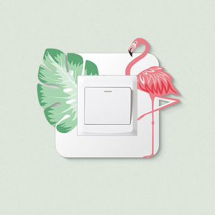 创意火烈鸟开关贴边框套现代亚克力个性灯板保护套简约卡通插座贴