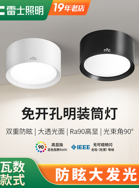 雷士照明LED明装筒灯免开孔圆形天花灯客厅背景墙玄关天花吸顶灯