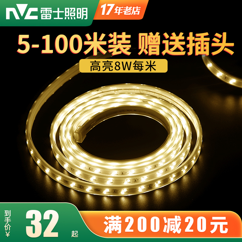 雷士照明led双排灯带客厅家用吊顶220v高压2835灯条户外光带 家装灯饰光源 室外LED灯带 原图主图