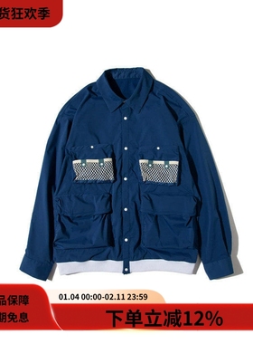 #HPT#F/CE.22SS RIB BLOUSON蓝色轻薄透气多口袋宽松防水夹克男