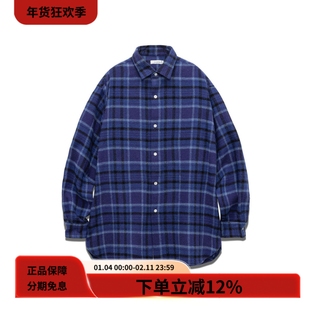 nanamica 25FW Flannel Shirt藏青色重磅法兰绒宽松格纹长袖衬衫