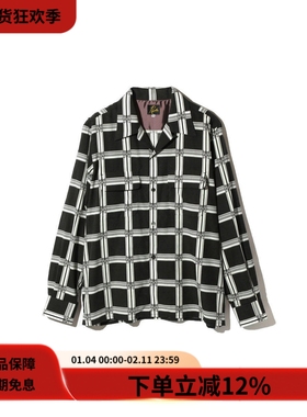 #HPT#NEEDLES 23SS复古人造丝轻薄垂坠宽松古巴领格子长袖衬衫