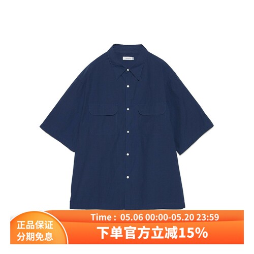 nanamica基础藏青色宽松短袖衬衫