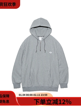 nanamica x PUMA彪马纯棉灰白条纹宽松半拉链连帽卫衣套头帽衫