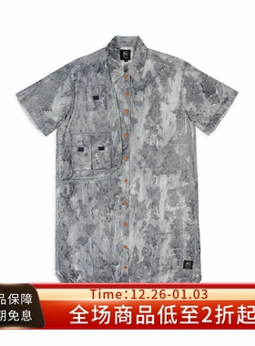 #HPT#Brain Dead 22SS SHIRT DRESS灰白色花纹多袋宽松衬衫式长裙