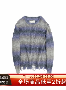 #HPT#SONG FOR THE MUTE 22AW淡紫色宽松针织衫破洞圆领套头毛衣