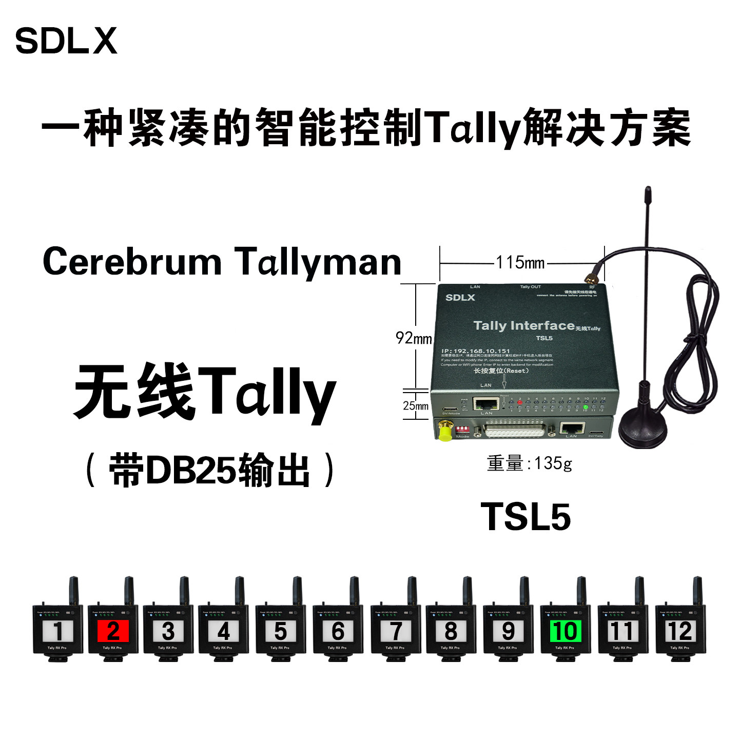 电视台转播车专业用可编程tallymanTSL5.0协议无线Tally灯触发器