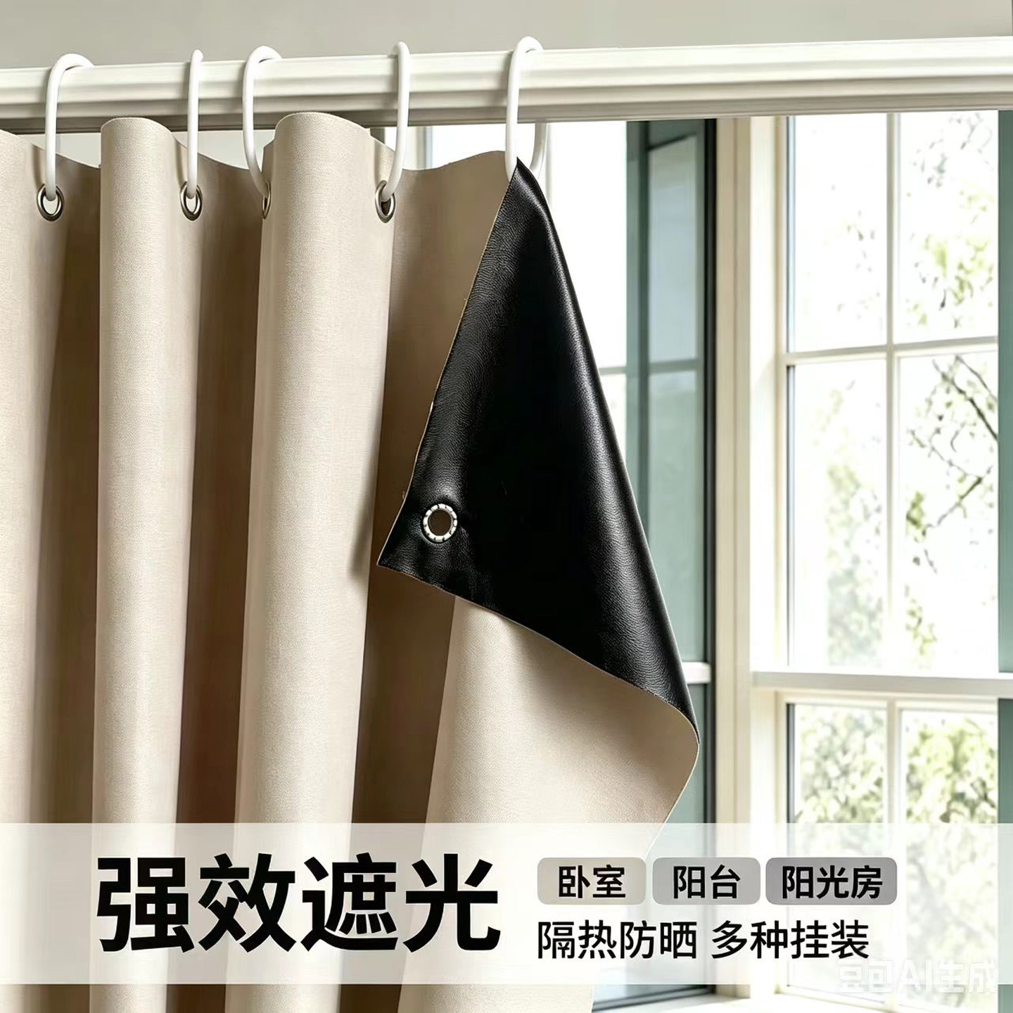 便宜简易帘免打孔强遮光窗帘粘贴遮阳布黑色成品阳台防晒降温定制