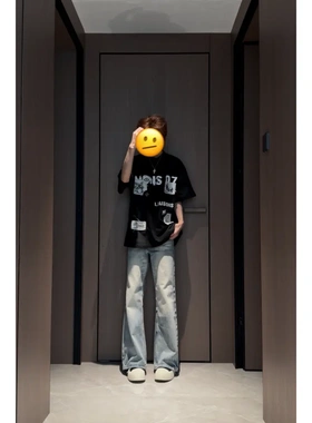 Areast美式复古纯棉做旧贴布刺绣印花短袖T恤男女宽松上衣潮8220