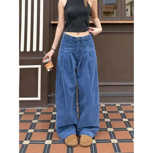 女阔腿小众街头cleanfit长裤 裤 复古腰围可调节灯芯绒工装 XFX美式