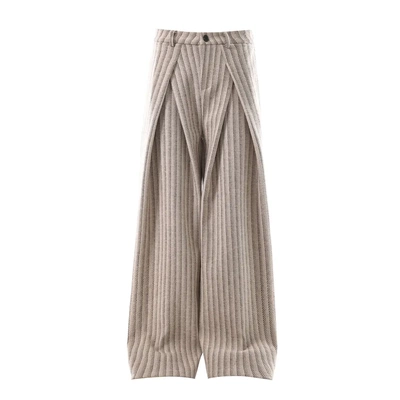 ACRARDIC秋冬美式慵懒 条纹打褶休闲裤男复古cleanfit宽松阔腿裤