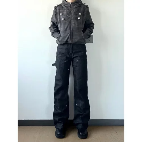 TBT美式重磅双膝原牛牛仔裤男女2026新款复古vintage直筒微喇叭裤
