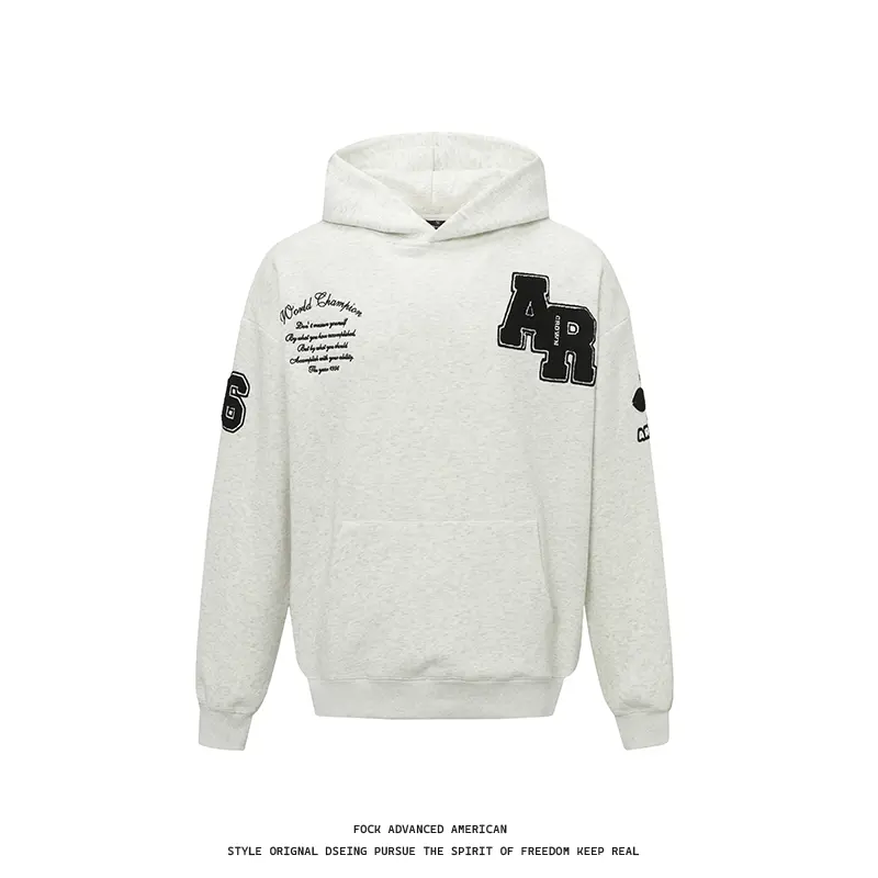 KINDD FOCK美式街头字母植绒重工刺绣连帽卫衣男女情侣休闲 上衣