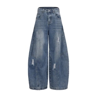 【张颜齐同款】COLDSTONE 复古破洞弯刀水洗做旧裤子宽松潮百搭