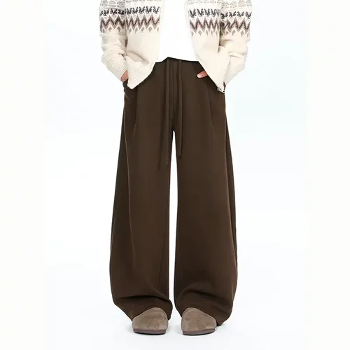 Neutra秋冬新款纯色羊毛直筒阔腿长裤中性风简约休闲慵懒百搭卫裤