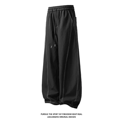 black to vibe薛之谦同款缉明线休闲裤子 秋季宽松大码阔腿弯刀裤